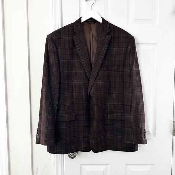 Lauren Ralph Lauren Dark Brown Check Plaid Wool Blend Two Button Blazer 48R
